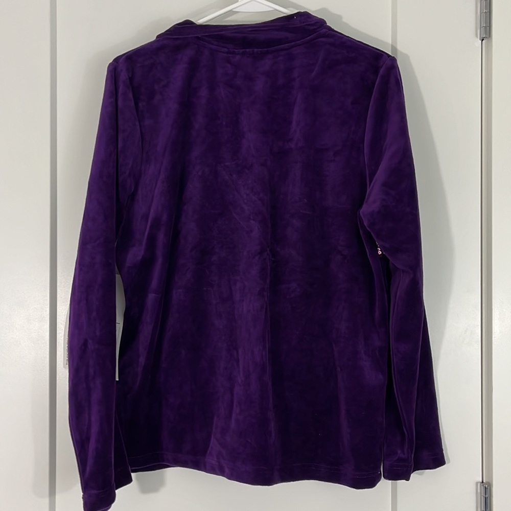 New Onque Casual Medium Purple Glam Velour Zip Up Sweatshirt with Pockets - Picture 5 of 12